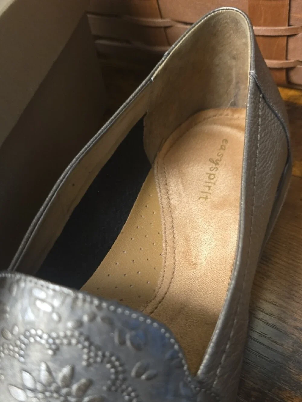 Easy Spirit Metallic Bronze Floral-Embossed Slip-On Loafers
